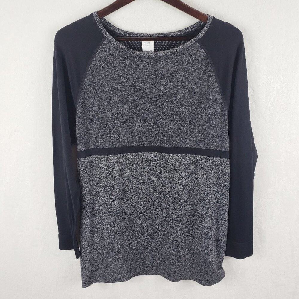 Champion Knit Top Women M Active Grey Stripe Heathered Long Sleeve Soft Fabric